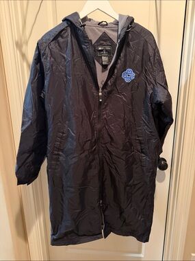 Holloway Navy Hooded Long Raincoat with Blue Logo